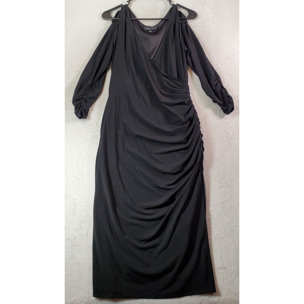 Laundry by Shelli Segal Long Maxi Dress Womens Size 12 Black‎ Long Sleeve V Neck